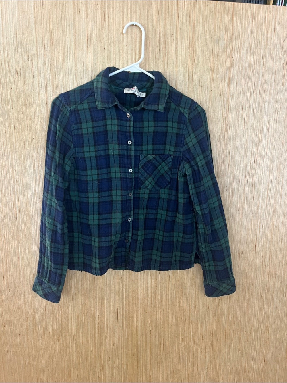 Vineyard Vines Navy & Green Plaid Button-Up Jacket